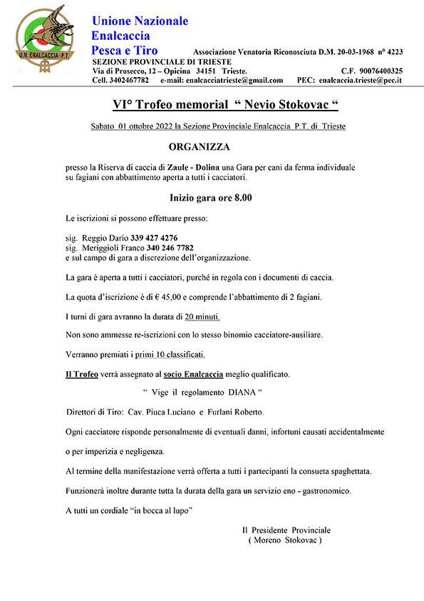 VI° Trofeo memorial  “ Nevio Stokovac “