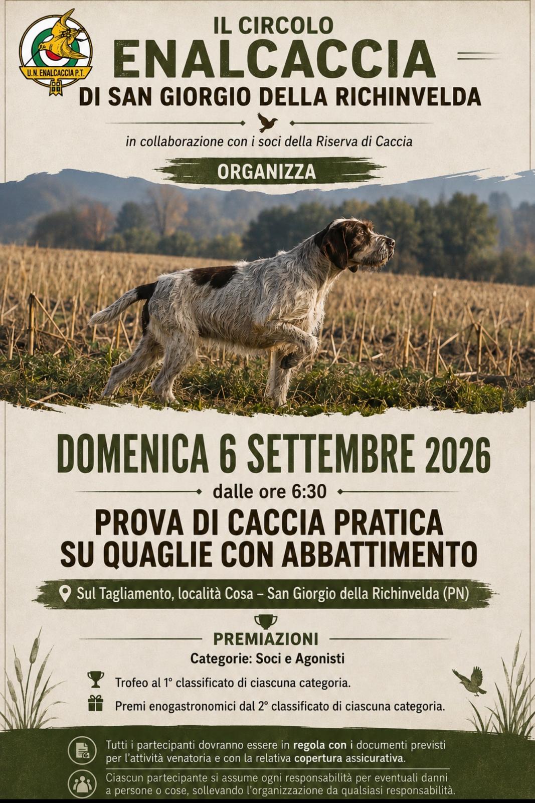 Prova di caccia pratica su quaglie con abbattimento